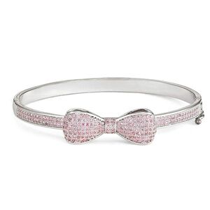 Junior Jewels Kids Pink Bow CZ Silver Bangle Bracelet NIB